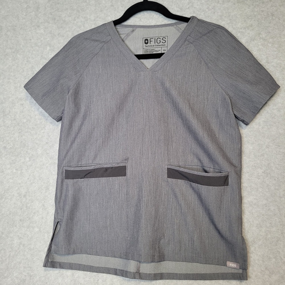 FIGS Technical Collection Heather Gray V-Neck Scrub Top Womens XXS W20SW1020